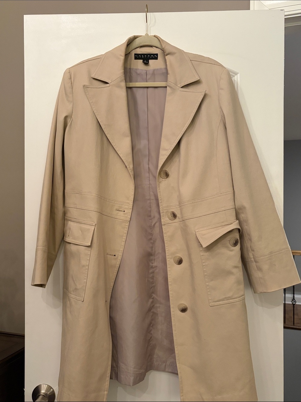 Talbots Light Beige Trench Coat with Notched Collar